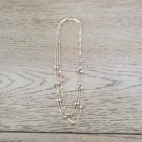 14k Gold Tri-Color Multi Layer Necklace - Picture 5 of 16